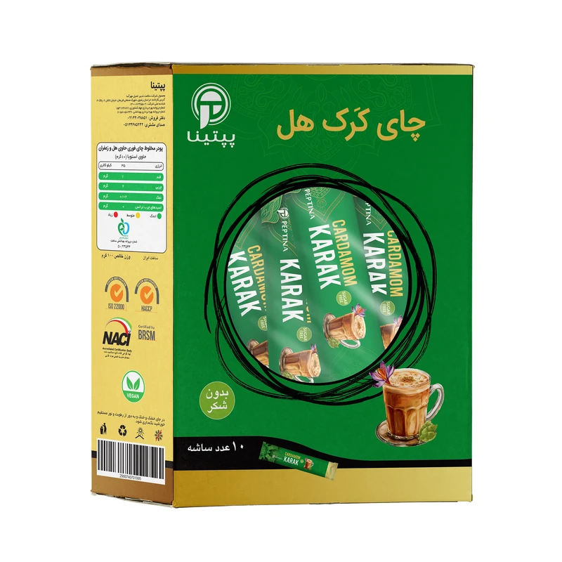چای کرک هل بدون شکر و شیرین شده استویا پپتینا بسته 10 عددی