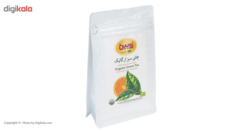 چای سبز مخلوط با برگه پرتقال ارگانیک زوبین مقدار 100 گرم