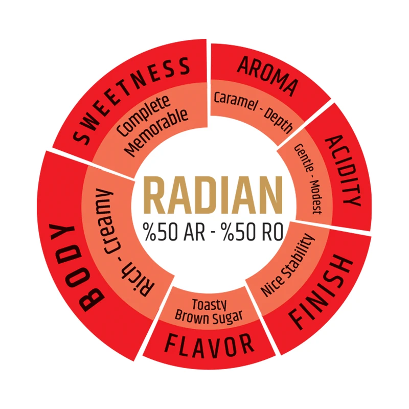دانه قهوه رادیان  ترکیب 50% عربیکا و 50% ربوستا دونیسی - 1000 گرم